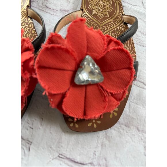 Kate Spade Size 10 Floral Embellished Flip Flop Sandals Red Poppy Mediterranean - Picture 4 of 8